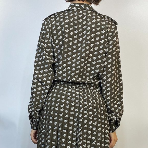 Vintage 80s SILKY Abstract SHELL Print PLEATED Dress! Medium, 8 - Picture 7 of 7